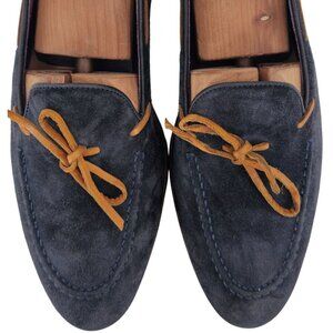 Carmina Shoemaker Mens 10 Navy Blue Suede Dress Shoes Bow Loafers Slip-ons 9.5UK